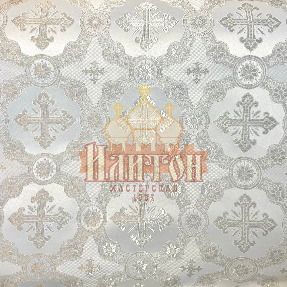 Парча "Гуслица" белая с серебром