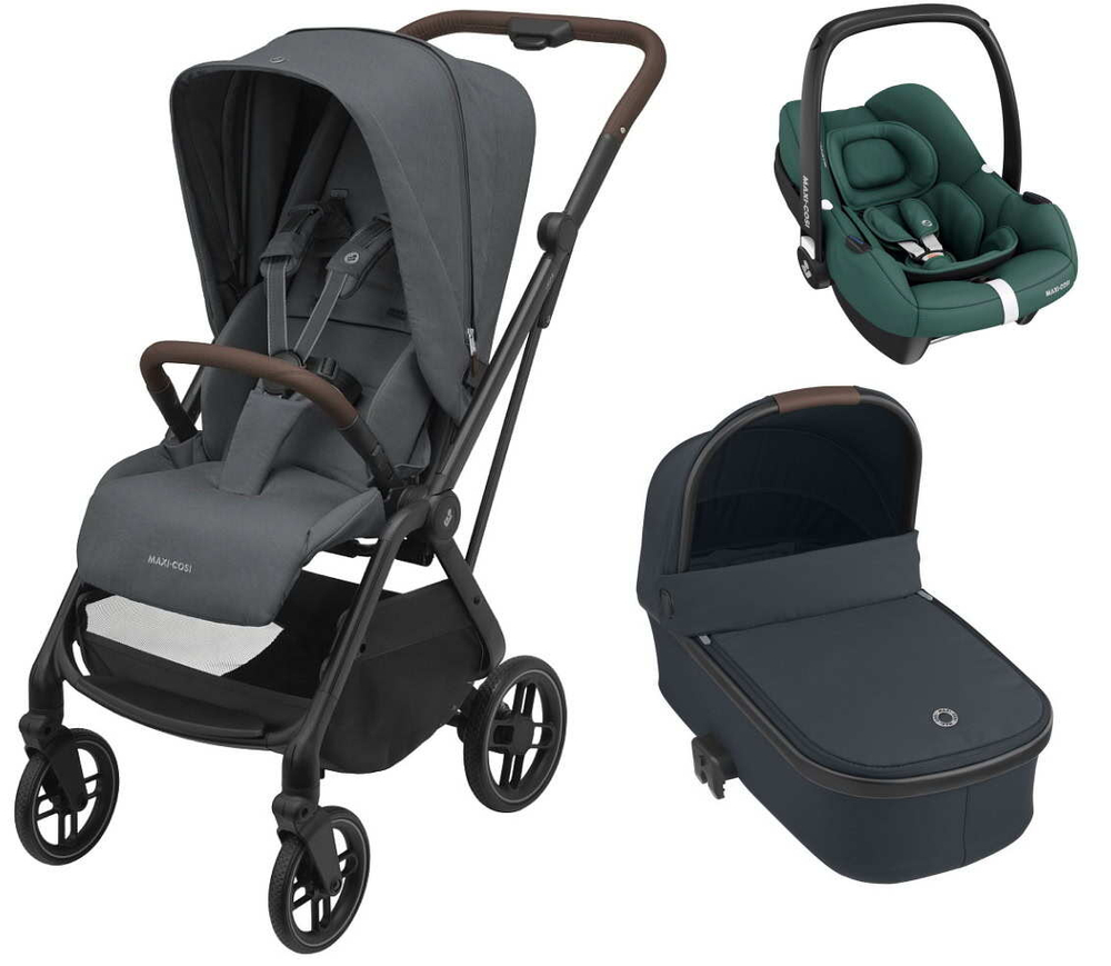 Детская коляска Maxi-Cosi Leona2 Oria 3 в 1 с автокреслом CabrioFix Essential green 1204204110 Twillic Graphite/1507750111 Essential Graphite