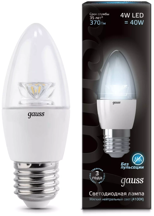 Лампа Gauss LED Candle Cristal Clear 4W E27 41 103202204