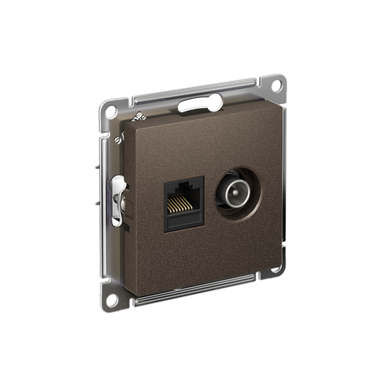 Розетка компьютерная + телевизионная 2-м СП AtlasDesign RJ45 кат.5E + TV механизм мокко SE ATN000689