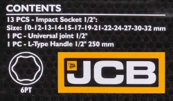 Головки ударные, набор 15пр., 1/2''(6гр.) JCB JCB-4159MPB
