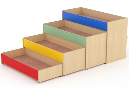 Кровать 4-х ярусная выкатная, 1530*690*930, корпус древесный, фасады цветные, МДФ 6 мм