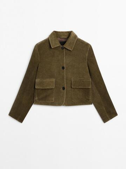 Massimo Dutti Куртка из 100% хлопкового бархата, зеленый