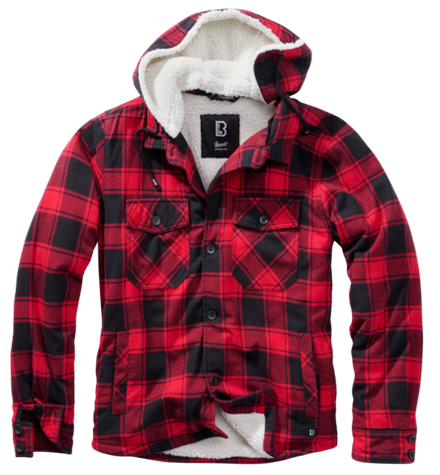 Brandit LUMBER JACKET HOODED red/black