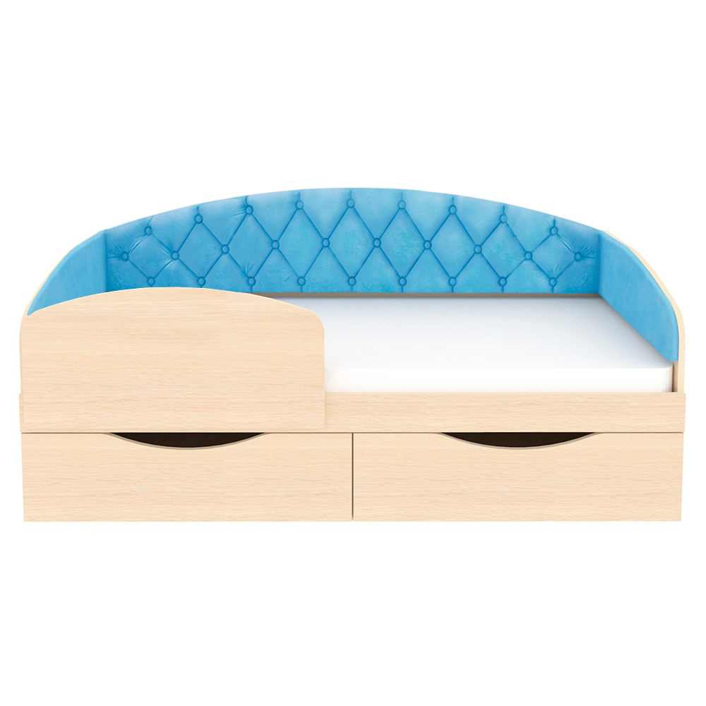 Кровать односпальная КарИВи Беллуччи с каретной стяжкой 80x160  Дуб Молочный Светло-синий, голубой