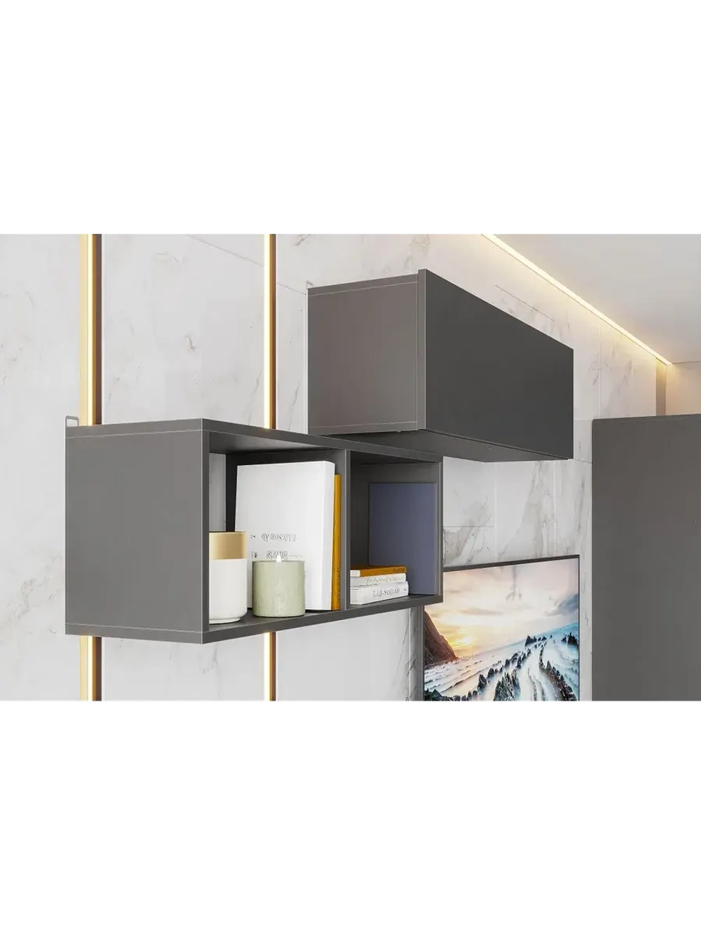 Модульная стенка со шкафом Графит серый 200х35х136