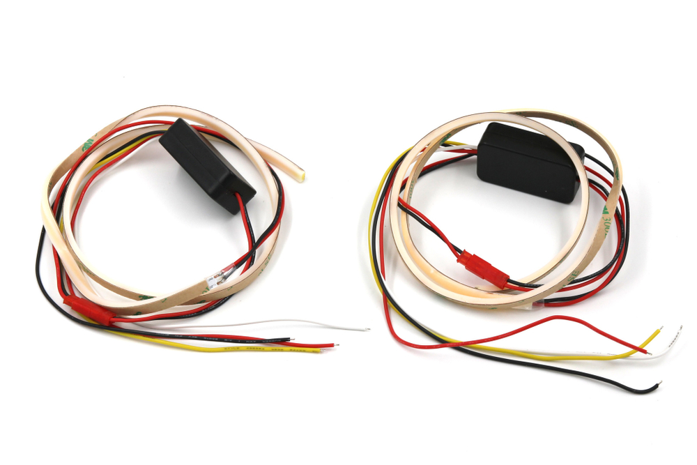 Светодиодные ленты ДХО+поворотник гибкие, 60см, 12v, Белый + Желтый, с режимом притухания (комплект, 2шт)