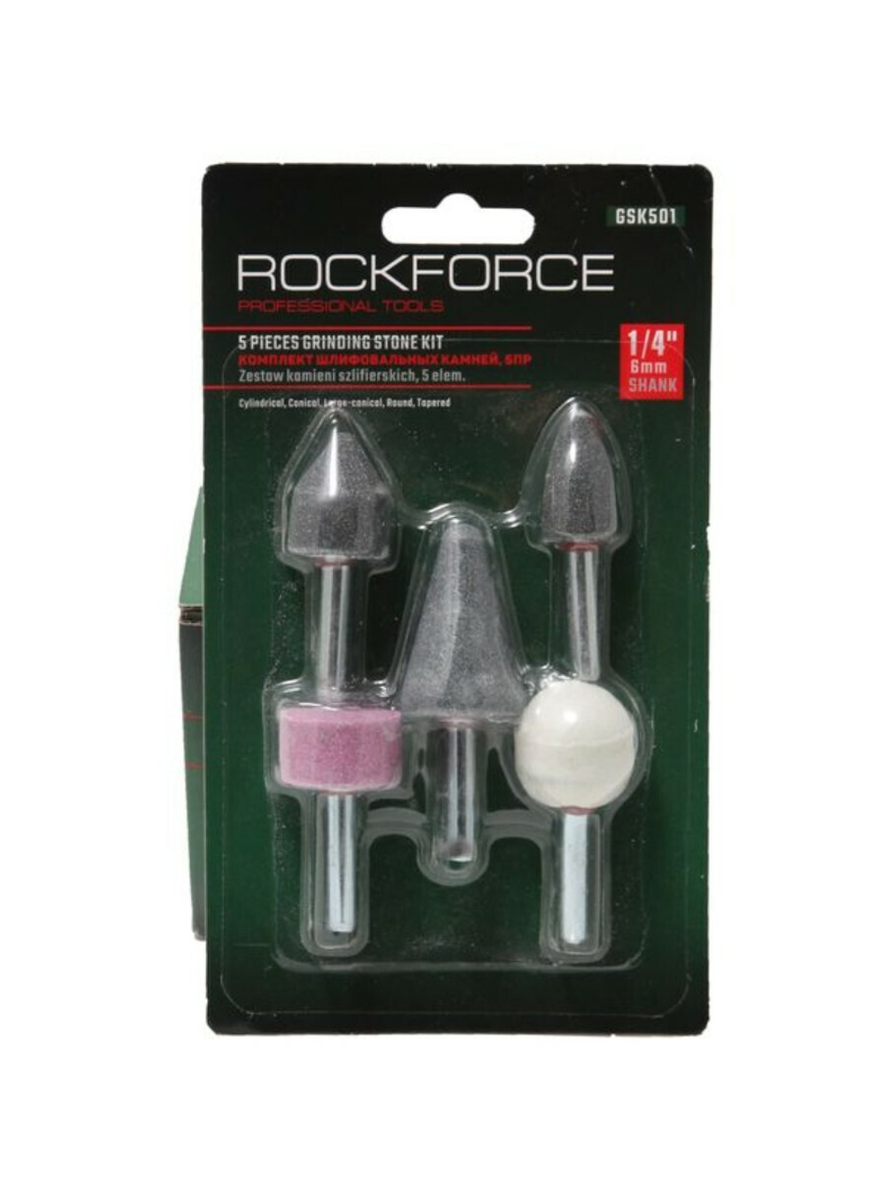 Набор камней абразивных, 5пр.(хвостовик 6мм) RockForce##Rock FORCE RF-GSK501