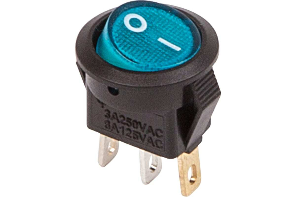 Клавишный круглый выключатель REXANT 250v 3а (3с) on-off синий с подсветкой micro (rwb-106, sc-214) 36-2531