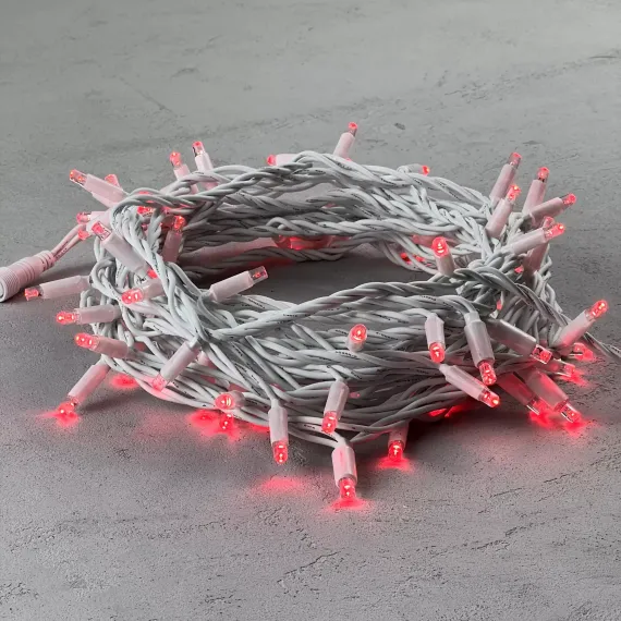 Светодиодная гирлянда с колпачком 75 красных LED ламп 10 м., 24В., белый каучуковый провод, IP65, LTC (LL75-8-1R)