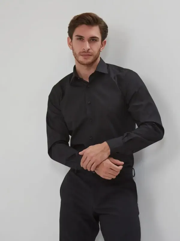 Рубашка приталенная SLIM FIT с длинным рукавом, черная