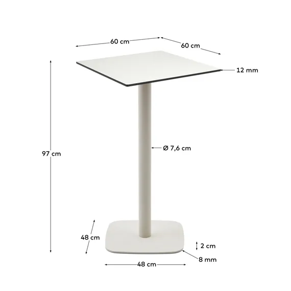 Высокий садовый столик Dina белый на белом металлическом основании 60 x 60 x 96 см