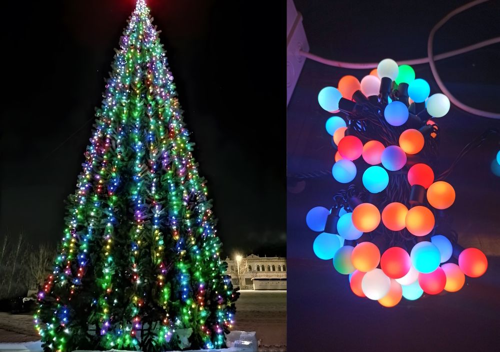 уличная светодиодная гирлянда на елку, rgb шарики