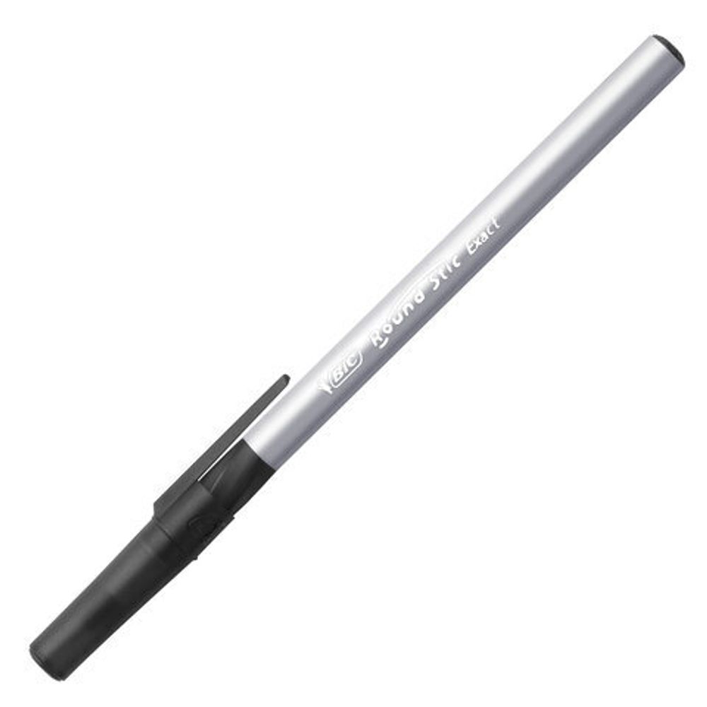 Ручка шариковая с грипом BIC "Round Stic Exact", ЧЕРНАЯ, корпус серый, узел 0,8 мм, линия письма 0,3 мм, 918542