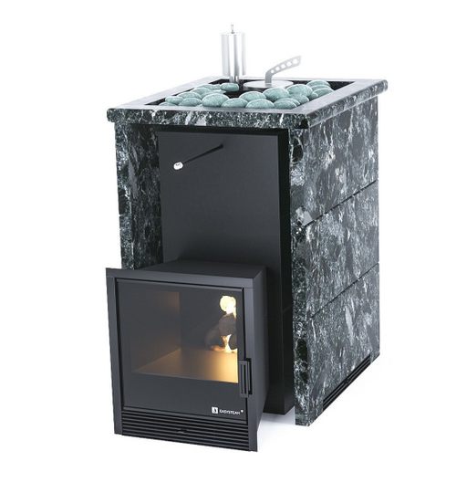 Банная печь ИзиСтим Анапа в трехстороннем кожухе с открытым верхом