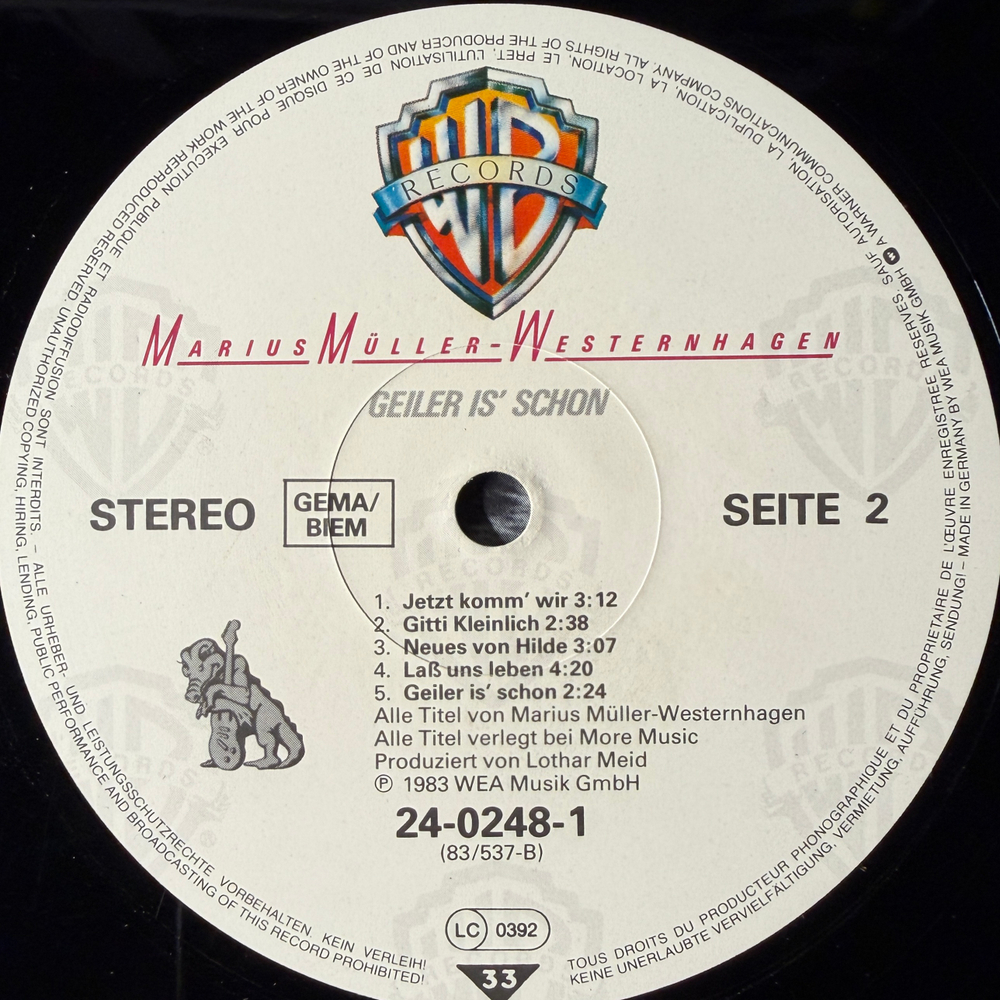 Marius Müller-Westernhagen – Geiler Is' Schon (Германия 1983г.) Т