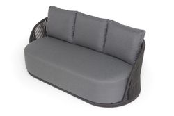 "Монтелла" диван 3-местный плетеный из роупа, каркас алюминий темно-серый (RAL7024) муар, роуп темно-серый круглый, ткань темно-серая 027