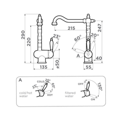 Смеситель для кухни Omoikiri Kyoto 2 Plus SI  Античная серебро 4994352  схема