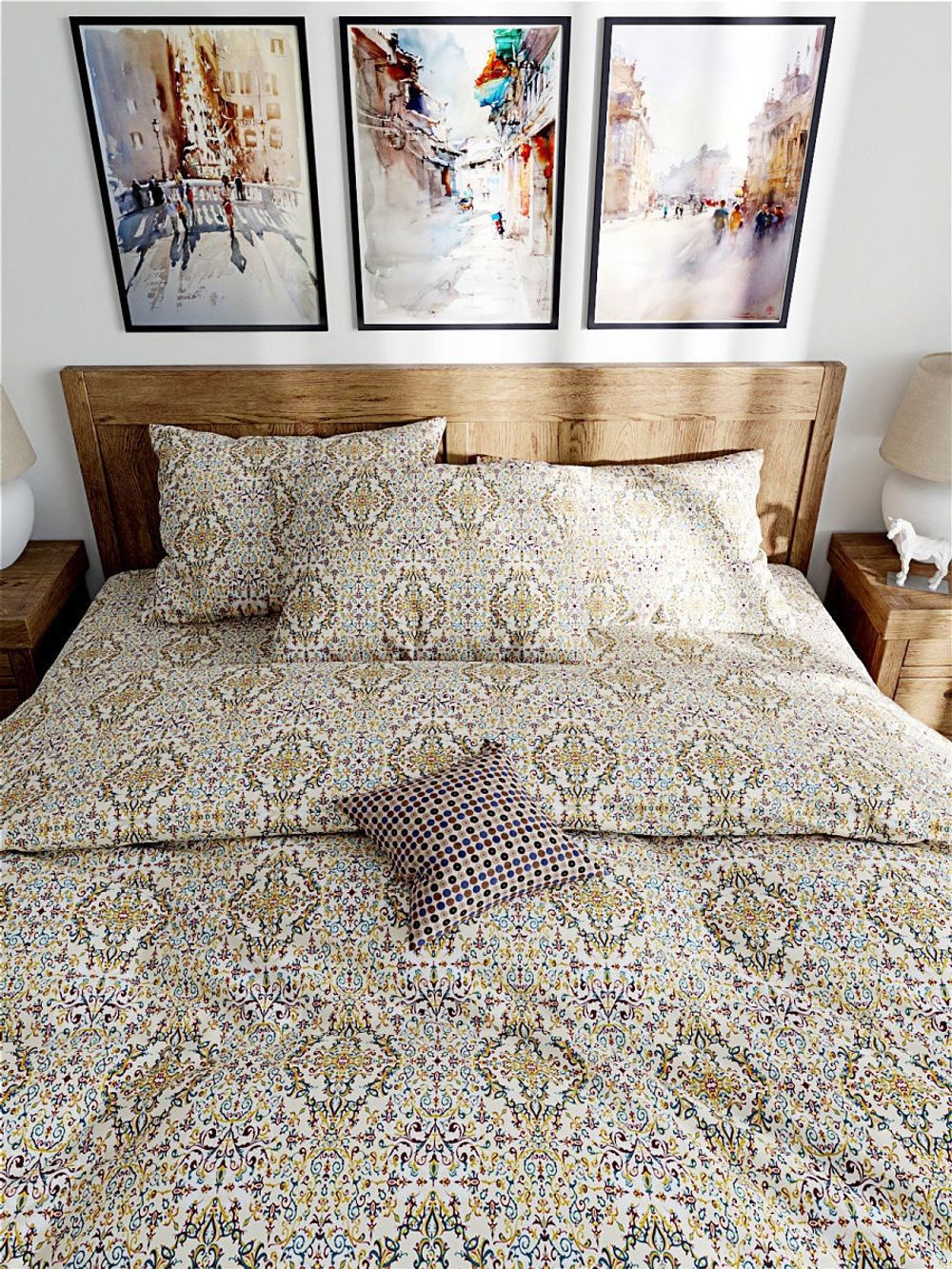 Постельное белье Сказка "Узорная графика-" евро Наволочка 50х70 см 2 шт Простынь 240х215 см Пододеяльник 200х215 см, перкаль