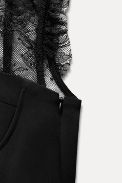 ZARA КРУЖЕВНОЙ ТОП, ЧЕРНЫЙ