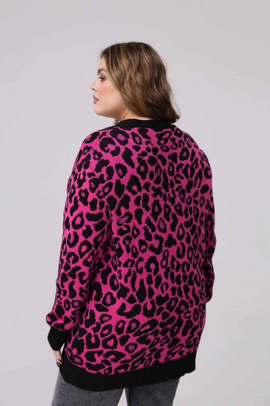 Кардиган леопард на пуговицах, розово-фиолетовый