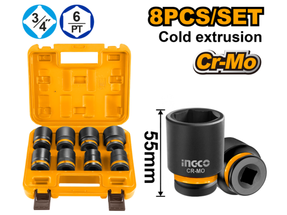 Набор ударных торцевых головок INGCO HKISSD34081 INDUSTRIAL 3/4&quot; 8 шт.
