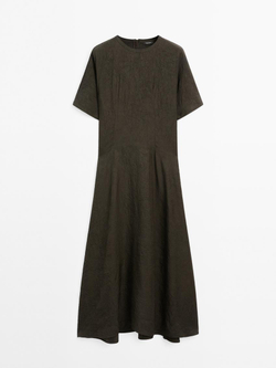 Massimo Dutti Длинное платье из сатина с короткими рукавами, бирюзовый