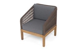 "Канны" кресло плетеное из роупа, основание дуб, роуп коричневый круглый, ткань темно-серая 027