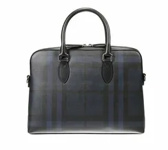 Портфель из кожи и ткани Burberry в клетку London Check темно-синий