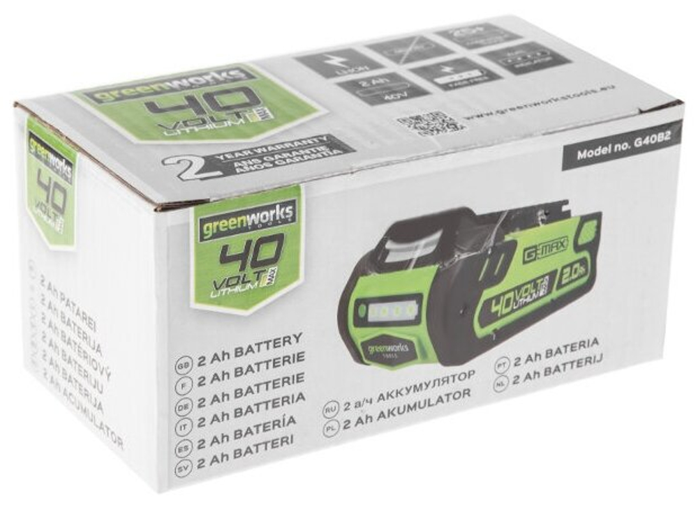 Аккумулятор GREENWORKS 40V, 2 Ач (2926907)