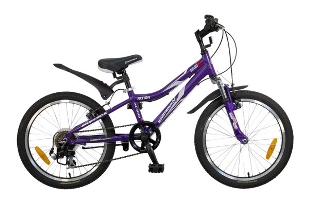 Велосипед NOVATRACK 20", ACTION, фиолетовый, алюм., 7-скор., Shimano, V-brake