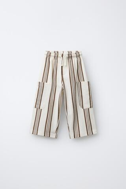 ZARA БРЮКИ В ПОЛОСКУ, ЭКРЮ/КОРИЧНЕВЫЙ