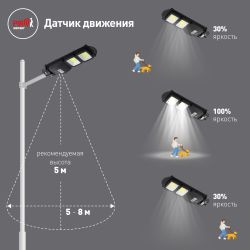 ЭРА Консольный светильник на солн. бат.,COB,с кронштейном,40W,с датч.движ., ПДУ,750lm, 5000К, IP66 ( | Уличное освещение на солнечных батареях