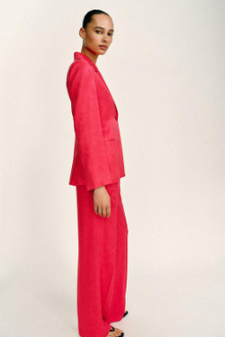 ZARA БРЮКИ ПРЯМОГО КРОЯ ЖАККАРД, МАЛИНОВЫЙ