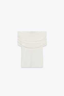 ZARA ТРИКОТАЖНЫЙ ТОП С ОТКРЫТЫМИ ПЛЕЧАМИ, ЭКРЮ