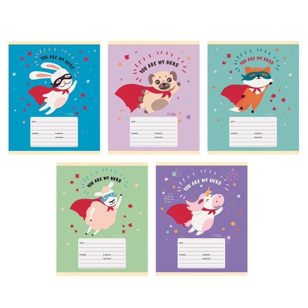 Тетрадь 12л., линия, Канц-Эсмо, скрепка, выб.лак, мелованный картон "Супергерои", 5 видов