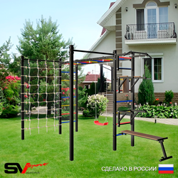 Уличная шведская стенка Sv Sport рукоход с комплектом турник прямой 2шт У5196 (Турник/Брусья/Стойка/Скамья/"Лодочка"/Сетка)