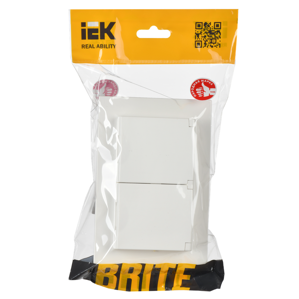BRITE Розетка 2-местная с заземлением с защитными шторками и крышкой 16А в сборе IP44 РСбш12-3-44-БрБ белый IEK