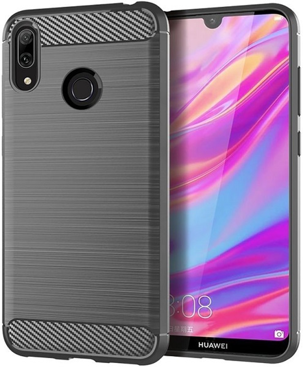 Чехол для Huawei Y7 2019 (Y7 Pro, Y7 Prime) цвет Gray (серый), серия Carbon от Caseport