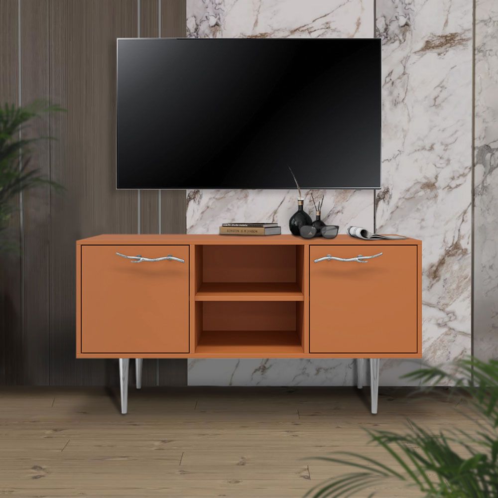 Тумба под ТВ Арт Колор matte 117см Стайл Сильвер Томленый оранжевый матовый