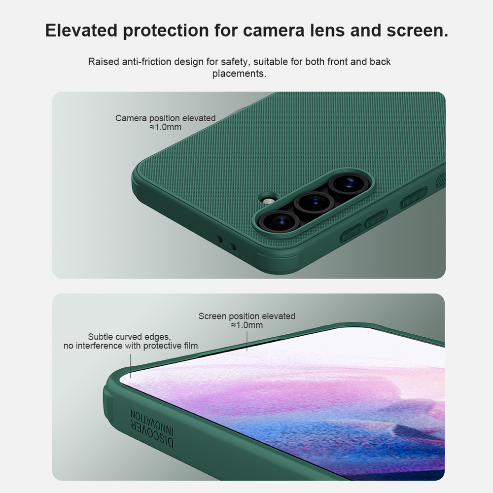Усиленный двухкомпонентный чехол зеленого цвета (Dark Green) от Nillkin для Samsung Galaxy S24 FE, серия Super Frosted Shield Pro
