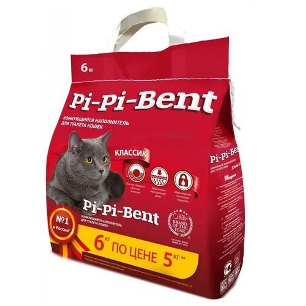 Комкующийся наполнитель Pi-Pi Bent Classic для кошачьего туалета из природного бетонита 5 кг + 1 кг в подарок