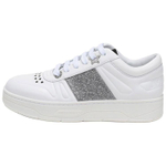 Jimmy Choo Hawaii Top Grain Cow Leather Low top Stylish Skateboarding Shoes Women"s White Silver