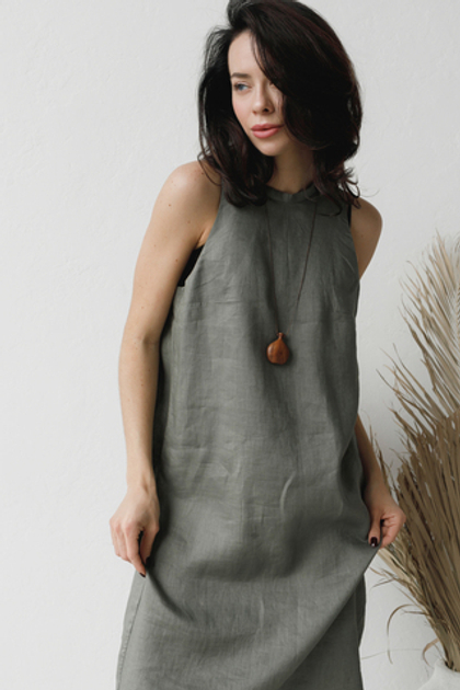Сарафан лён MAXI (хаки)