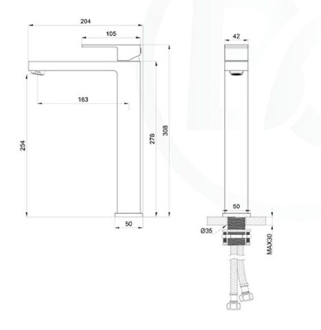Смеситель для раковины высокий, монолитный BRUNNENBERG 205