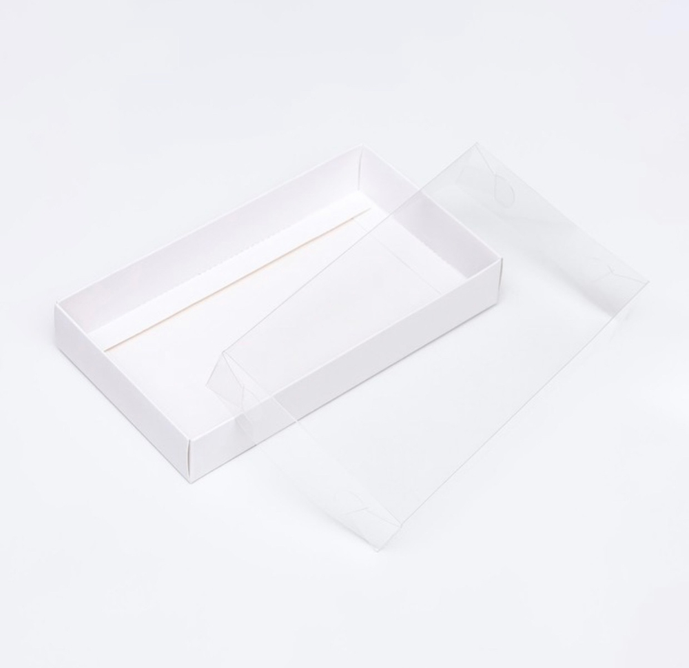 Кондитерская упаковка, белая с PVC крышкой, 18 х 10 х 3 см