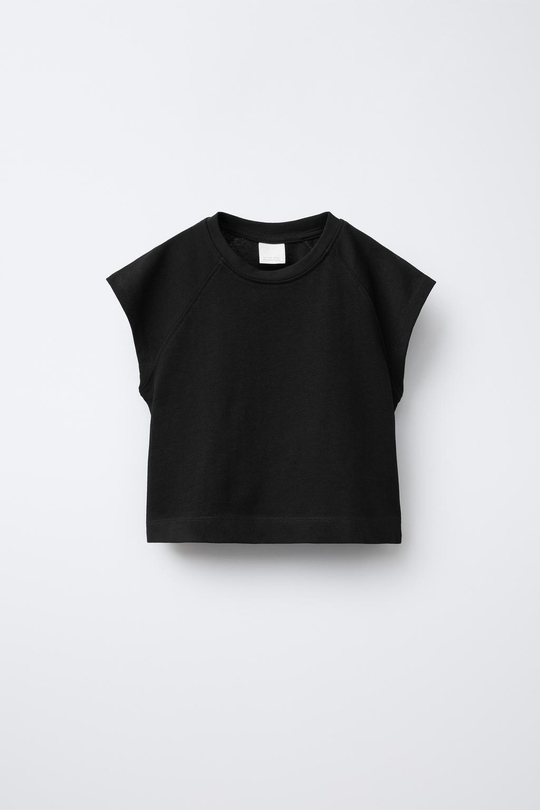 ZARA ОДНОТОННАЯ ФУТБОЛКА, ЧЕРНЫЙ