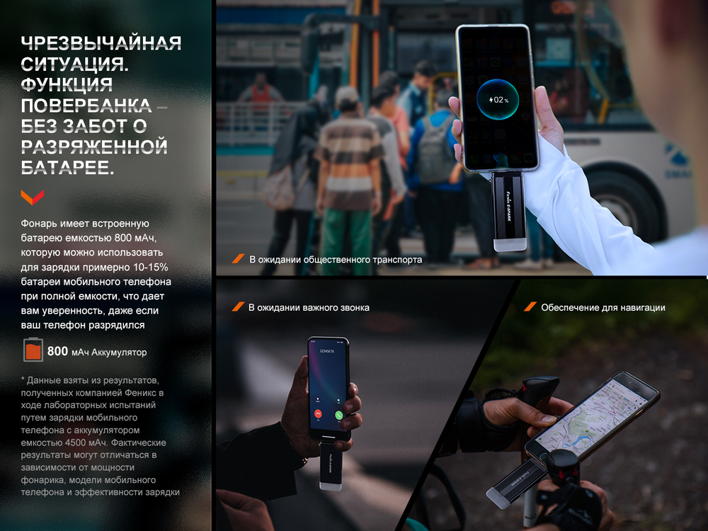 Фонарь Fenix E-SPARK с функцией повербанка
