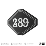 Номерок на дверь квартиры 289, для кабинета, офиса, шильдик 9 х 7 см, черный, Айдентика Технолоджи