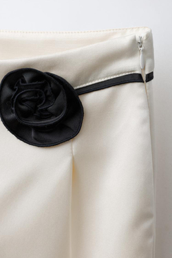 ZARA БРЮКИ С ЦВЕТКОМ, ЭКРЮ